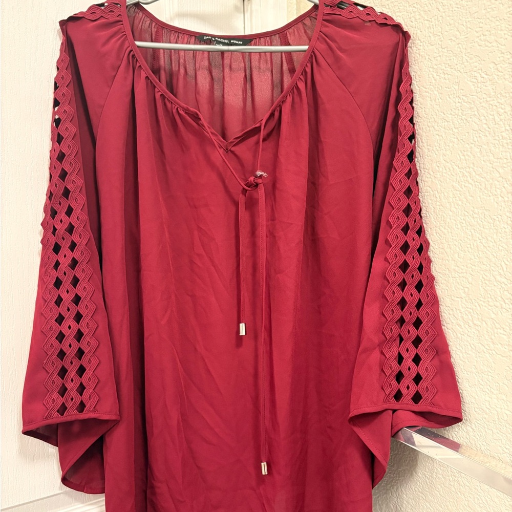 Zac & Rachel Burgundy Blouse with Lace Sleeves